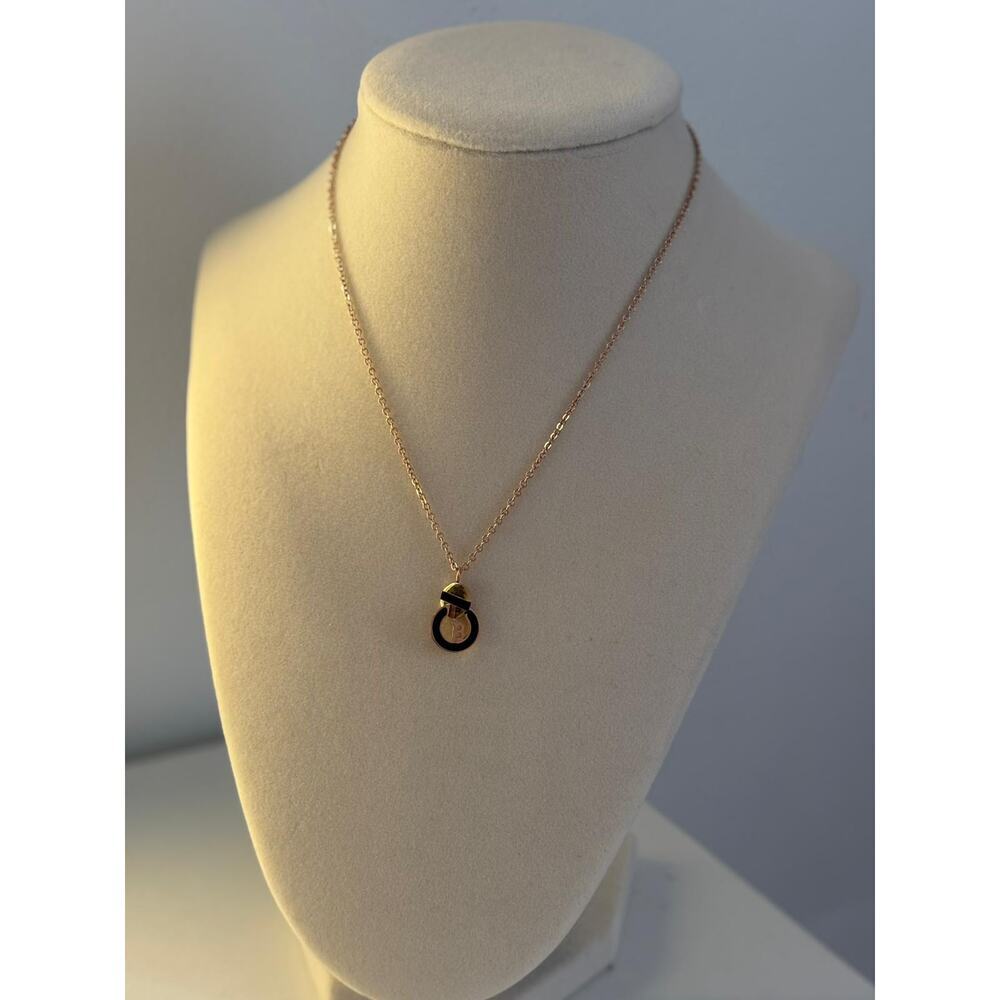 Gold Black Initial Necklace B Pendant Minimal Coin Charm Jewelry - Picture 4 of 5
